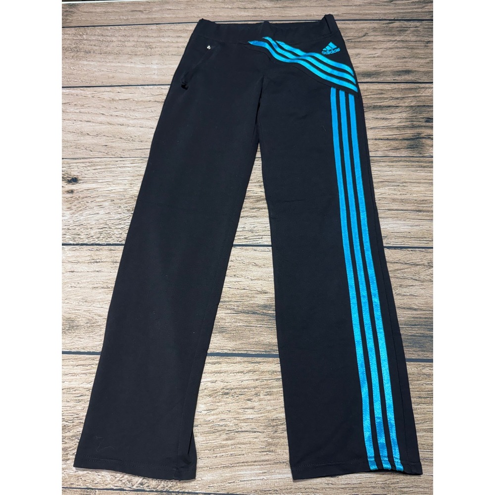 Vintage adidas Track Pants Mens Medium Black Blue Striped Activewear Gym